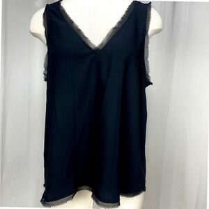 CHELSEA 28 Womens (XL) Black Deep V-Neck Tank Camisole Flutter Edge Classic Goth